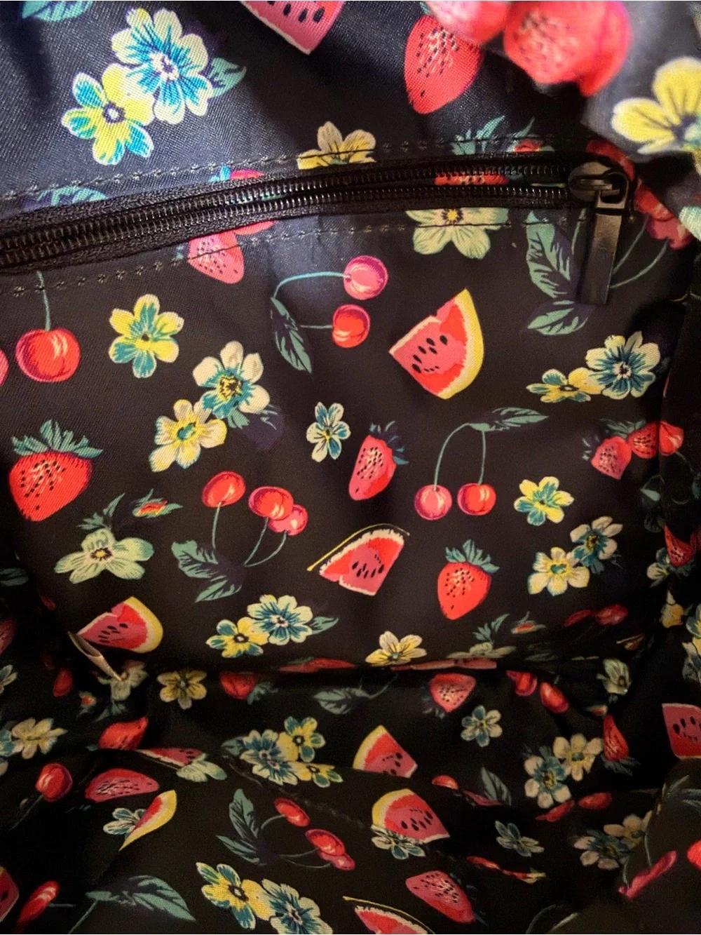 Vera Bradley Brown Straw Mini Backpack with Pink Strawberry Embroidery
